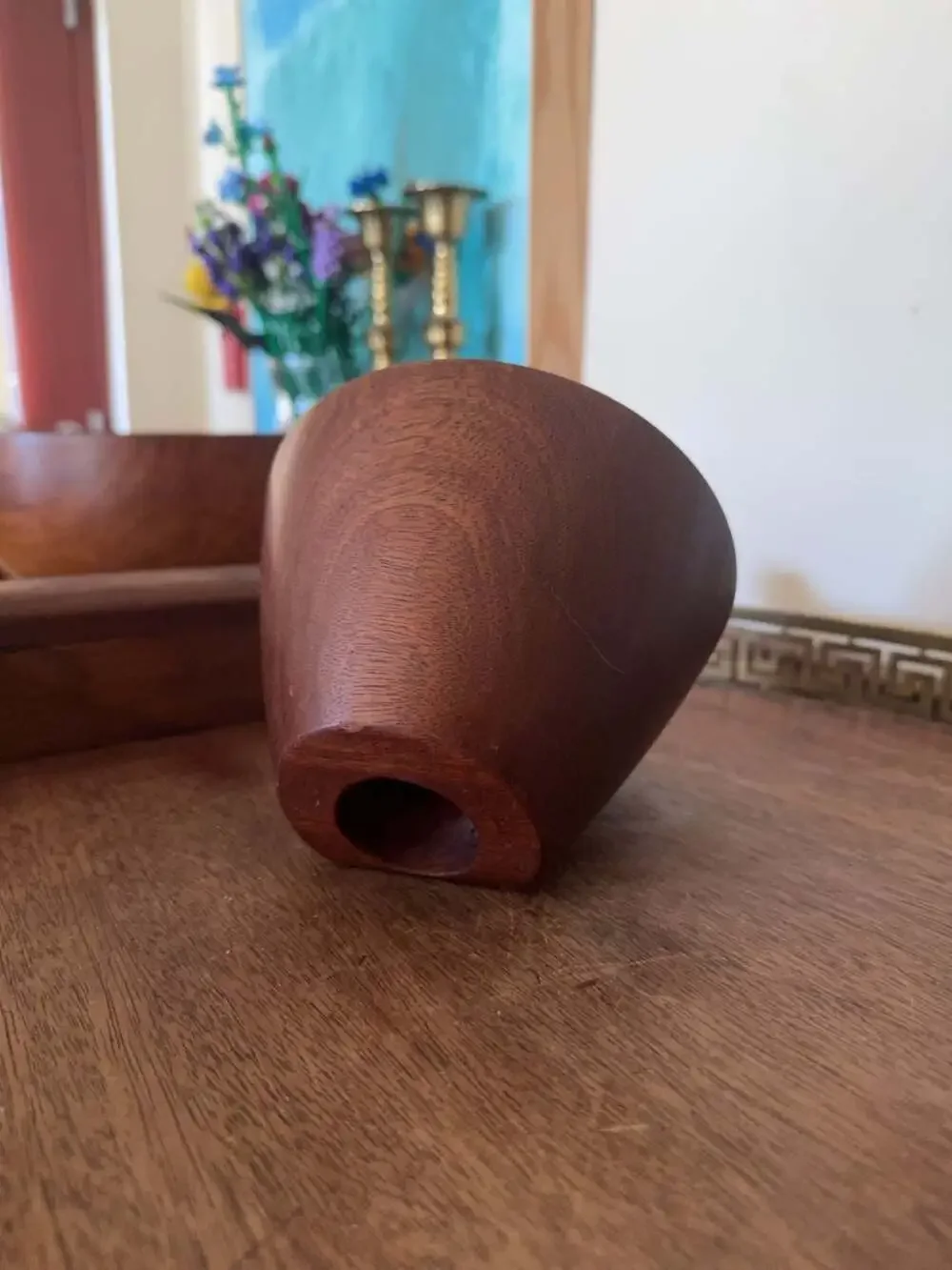 Frog Hollow Round Mahogany Wood Desk Clock